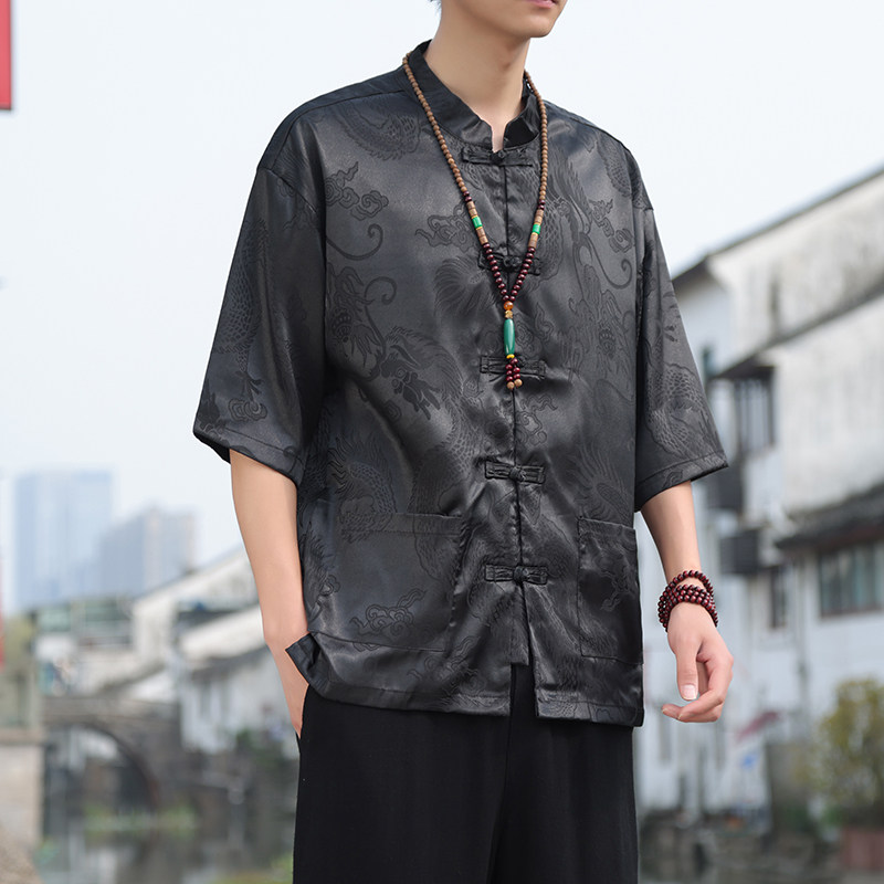 2024夏风男装冰丝唐装汉服短袖五分袖衬衫衬衣C229/Y620/P50,男装衬衫,电商C229
