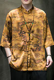 风男装冰丝印花唐装汉服短袖五分袖衬衫衬衣C229/Y943/P68，男装衬衫，电商C229