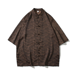 风男装复古风男装冰丝唐装汉服短袖衬衫C229/Y950/P65图片