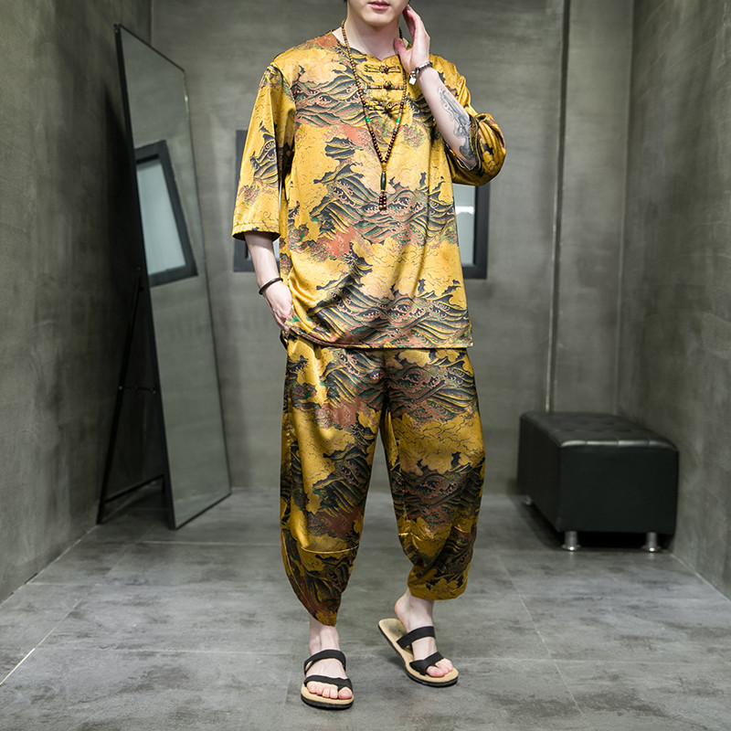 2024夏季风男装复古中式唐装汉服套装两件套C229/TZ356/P100,男装休闲套装,电商C229
