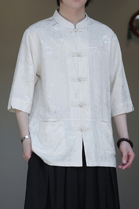2024夏季风男装冰丝唐装汉服提花短袖衬衫衬衣C229-Y1036-P70图片