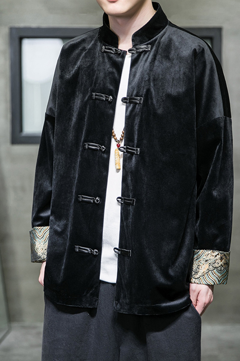 风男装丽丝绒复古盘扣大码唐装汉服夹克外套C229/Y916/P80,男装夹克,电商C229