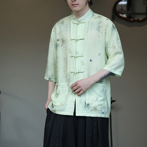 2024夏季风男装印花唐装中式汉服短袖衬衫衬衣C229-Y1019-P70图片