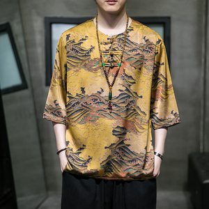 2024春夏风男装冰丝唐装汉服polo衫短袖T恤C229/T197/P55图片