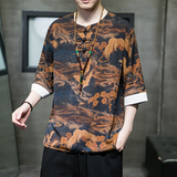 2024春季风男装冰丝印花唐装汉服短袖五分袖T恤C229/T191/P55，男装T恤，电商C229