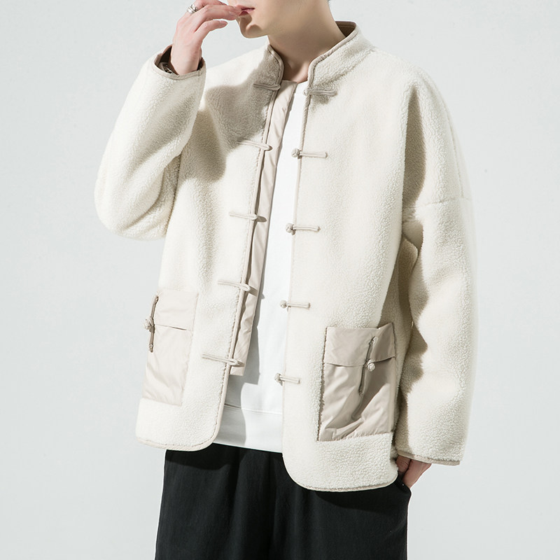 2024冬风男装盘扣唐装羊羔毛棉衣棉服外套白底C229/Y919/P140,男装棉衣,电商C229