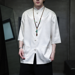 2024夏风男装冰丝唐装汉服短袖五分袖衬衫衬衣C229-Y1029-P70图片