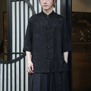 2024夏风男装冰丝唐装汉服短袖五分袖衬衫衬衣C229-Y901-P65图片
