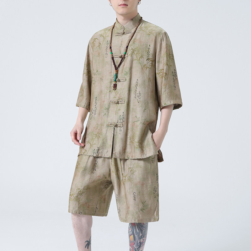 2024春夏新款风男装冰丝唐装汉服套装两件套C229-TZ360-P100,男装休闲套装,电商C229