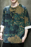 2024夏季风男装冰丝印花唐装汉服短袖五分袖T恤C229/T191/P55，男装T恤，电商C229