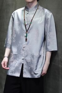 2024夏风男装冰丝唐装汉服短袖五分袖衬衫衬衣C229-Y1029-P70图片