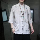 2024夏风男装竹子唐装汉服短袖五分袖衬衫衬衣C229-Y1019-P70，男装衬衫，电商C229