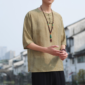 2024夏季风男装冰丝中式唐装汉服短袖五分袖T恤C229/T201/P65图片