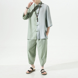 2024夏款风男装冰丝唐装汉服套装两件套大码C229/TZ344/P85，男装休闲套装，电商C229