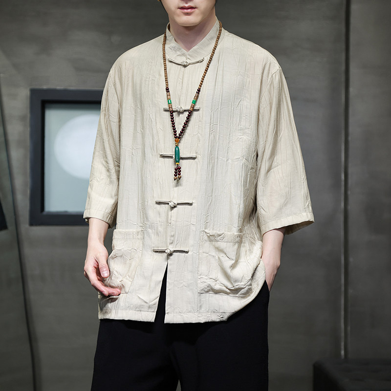 2024春夏风男装中式盘扣唐装汉服短袖衬衫衬衣C229-Y902-P65,男装衬衫,电商C229