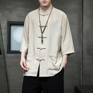 2024春夏风男装中式盘扣唐装汉服短袖衬衫衬衣C229-Y902-P65,睡衣外套搭配图片图片