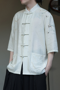 2024夏风男装冰丝唐装汉服短袖五分袖衬衫衬衣C229-Y1020-P70图片