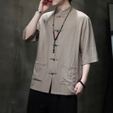 2024春风男装提花唐装汉服短袖五分袖衬衫衬衣C229-Y1018-P65，男装衬衫，电商C229