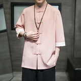 2024夏风男装冰丝唐装汉服短袖五分袖衬衫衬衣C229/Y677/P60，男装衬衫，电商C229