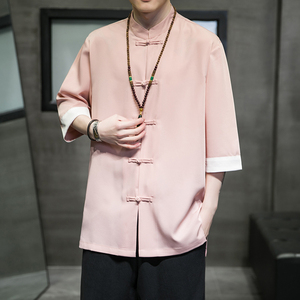 2024夏风男装冰丝唐装汉服短袖五分袖衬衫衬衣C229/Y677/P60图片
