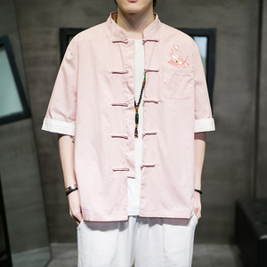 2023春夏风男装刺绣唐装汉服短袖五分袖衬衫C229/Y654/P65图片