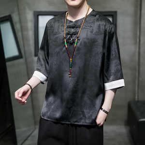 2024春夏风男装冰丝唐装汉服短袖T恤大码宽松C229/T195/P55图片