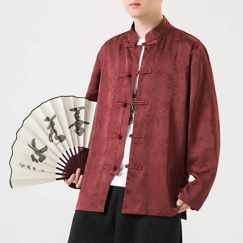 2024秋冬风男装冰丝唐装汉服盘扣长袖衬衫衬衣C229/Y795/P85图片
