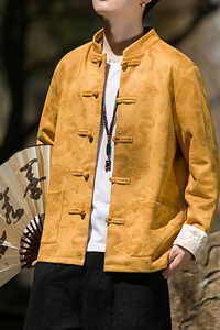 2024冬风男装刺绣唐装鹿皮绒盘扣汉服夹克外套C229/Y718/P105图片
