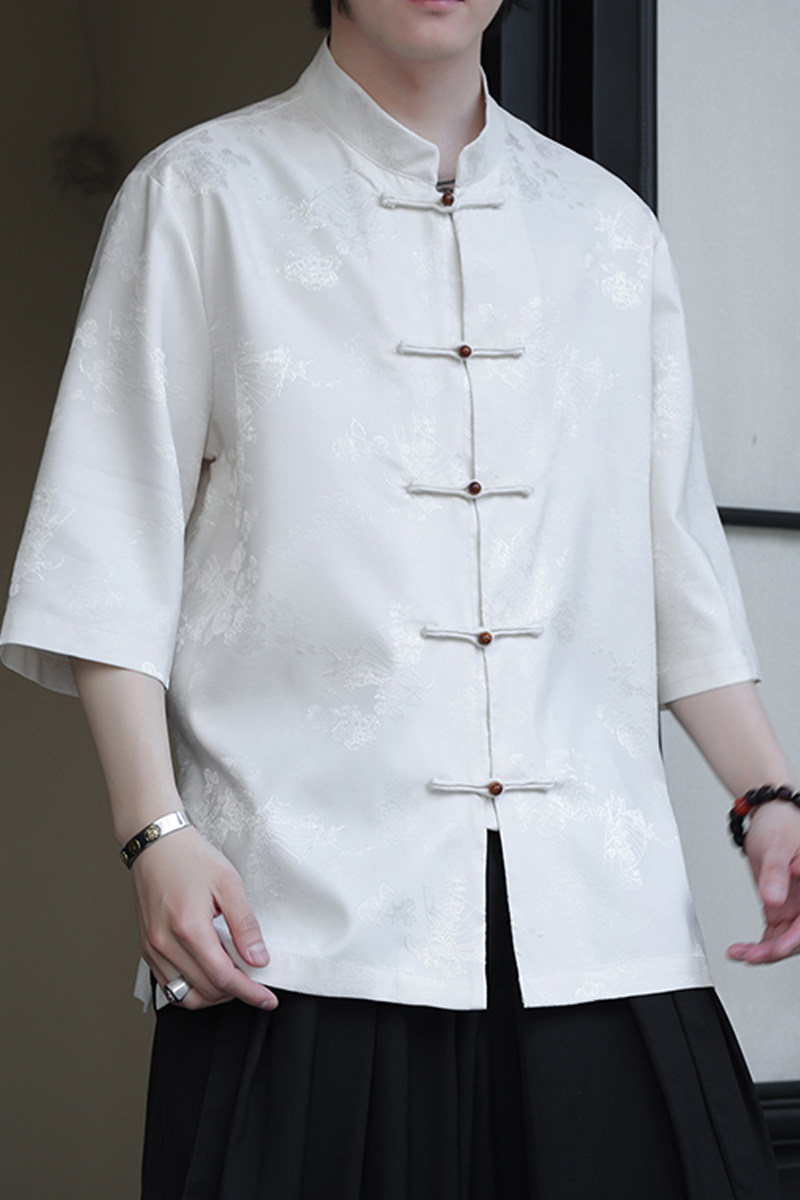 2024夏季风男装冰丝唐装汉服短袖五分袖衬衫C229-Y1031-P70,男装衬衫,电商C229