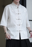 2024夏季风男装冰丝唐装汉服短袖五分袖衬衫C229-Y1031-P70，男装衬衫，电商C229