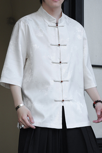 2024夏季风男装冰丝唐装汉服短袖五分袖衬衫C229-Y1031-P70图片