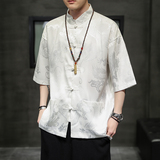 2024夏风男装日系唐装汉服五分袖短袖盘扣衬衫C229/Y620/P50，男装衬衫，电商C229