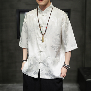 2024夏风男装日系唐装汉服五分袖短袖盘扣衬衫C229/Y620/P50图片