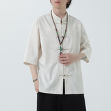 2024夏风男装盘扣唐装汉服短袖五分袖衬衫衬衣C229-Y1031-P70，男装衬衫，电商C229