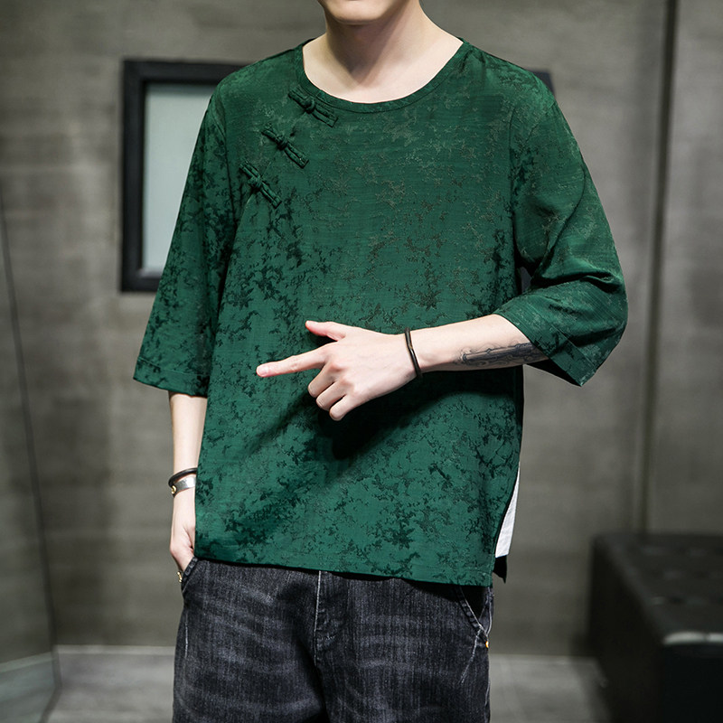 2023春夏新款风男装冰丝唐装汉服短袖五分袖T恤C229/T162/P50,男装T恤,电商C229