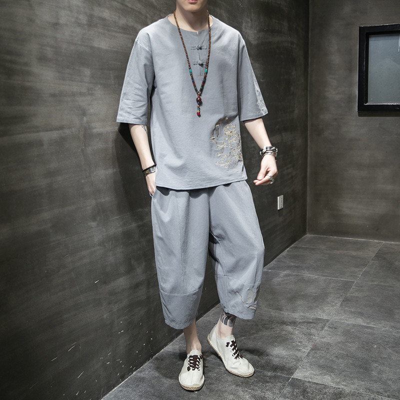 2024夏季风男装棉麻亚麻唐装汉服套装两件套C229/TZ88/P90，男装休闲套装，电商C229