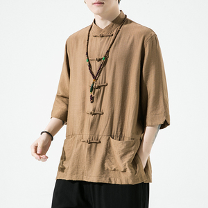 2024夏季风男装盘扣中式唐装汉服短袖衬衫衬衣C229/Y729/P65图片