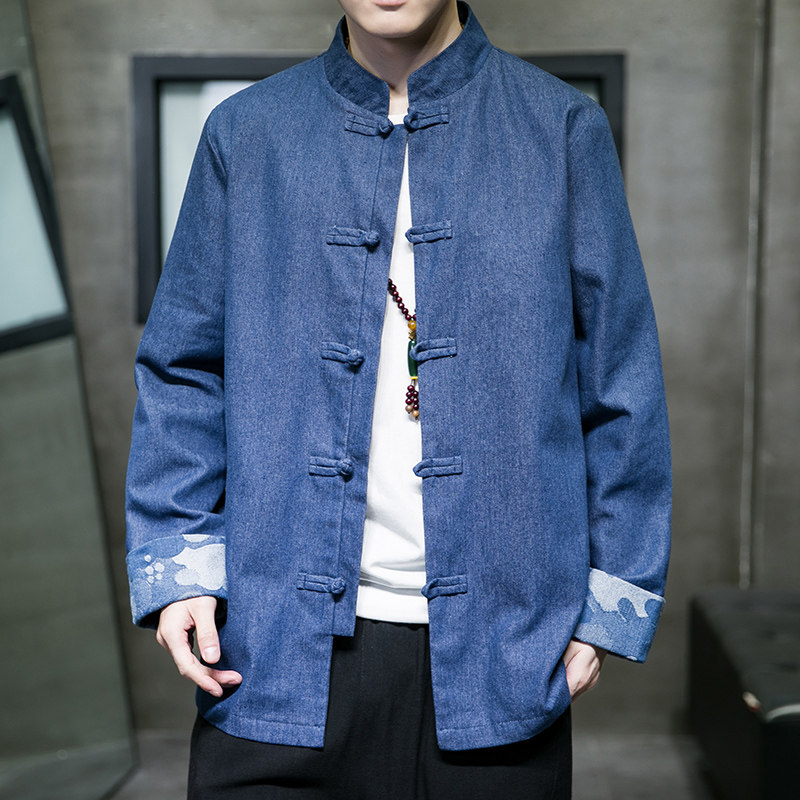 2024秋冬风男装牛仔外套盘扣唐装汉服夹克上衣C229/Y726/P90,男装风衣,电商C229