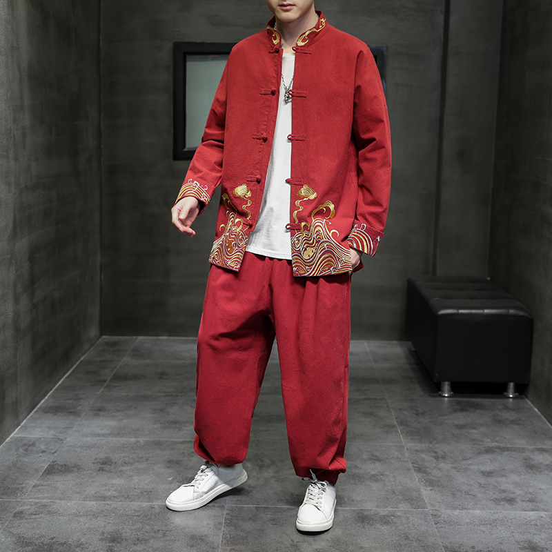 2024春夏风男装刺绣套装两件套唐装汉服大码C229/TZ319/P110，男装休闲套装，电商C229