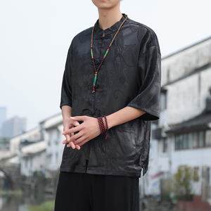 2024夏风男装冰丝唐装汉服短袖五分袖衬衫衬衣C229/Y620/P50图片