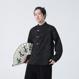 2024春夏新款风男装冰丝唐装中式汉服长袖衬衫C229-Y997-P80图片