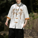 2024春夏风男装刺绣唐装汉服五分短袖衬衫衬衣C229/Y656/P60，男装衬衫，电商C229
