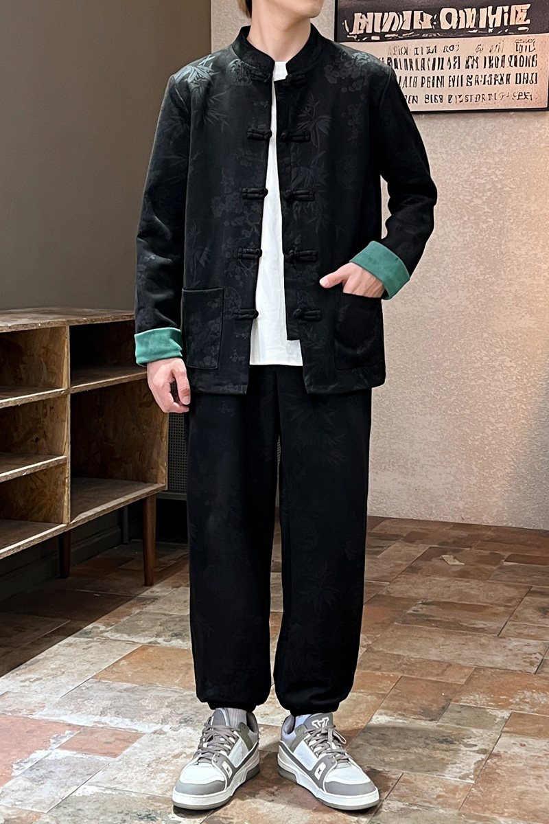 2025秋冬风男装鹿皮绒中式套装两件套大码C229-TZ363-P160,男装休闲套装,电商C229