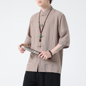 2024春夏风男装盘扣中式短袖五分袖衬衫衬衣C229-Y1018-P65图片