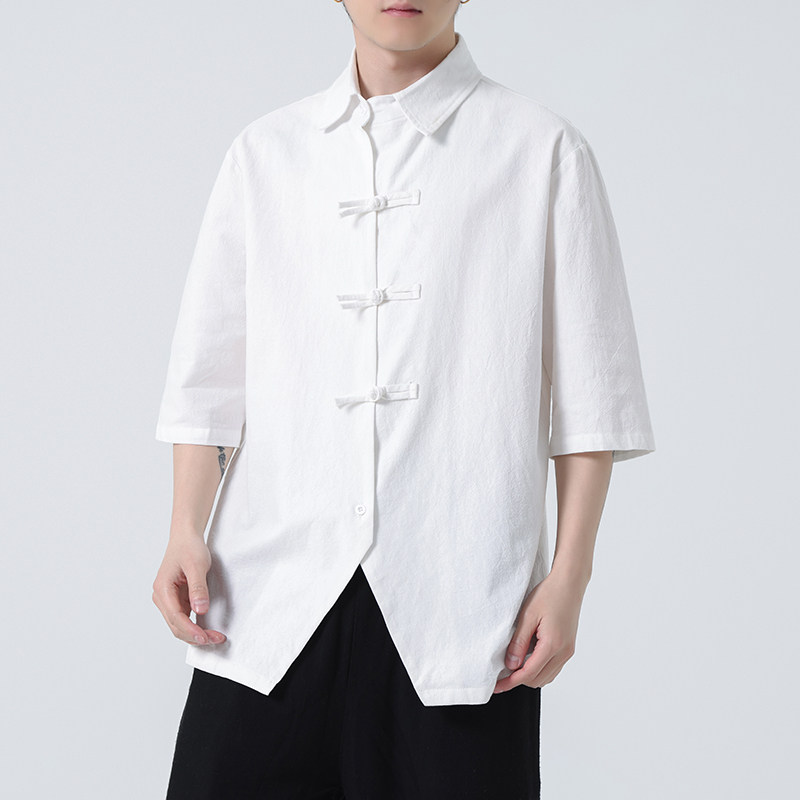 2024春夏风男装棉麻亚麻唐装汉服五分袖衬衫C229-Y908-P65图片