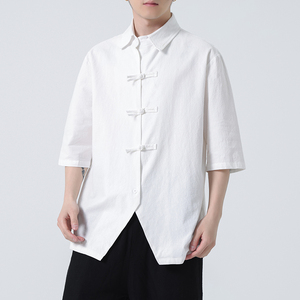 2024春夏风男装棉麻亚麻唐装汉服五分袖衬衫C229-Y908-P65图片