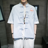 2023春夏风男装刺绣唐装汉服短袖五分袖衬衫C229/Y654/P65，男装衬衫，电商C229