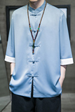2024夏风男装冰丝唐装汉服短袖五分袖衬衫衬衣C229/Y677/P60，男装衬衫，电商C229