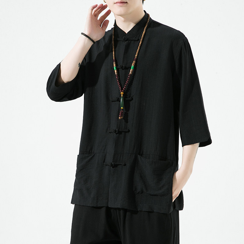 2023风男装冰丝唐装汉服五分短袖日系衬衫男C229/Y729/P65,男装衬衫,电商C229