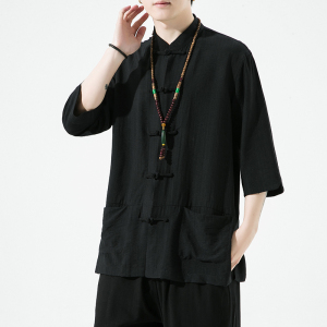 2023风男装冰丝唐装汉服五分短袖日系衬衫男C229/Y729/P65图片